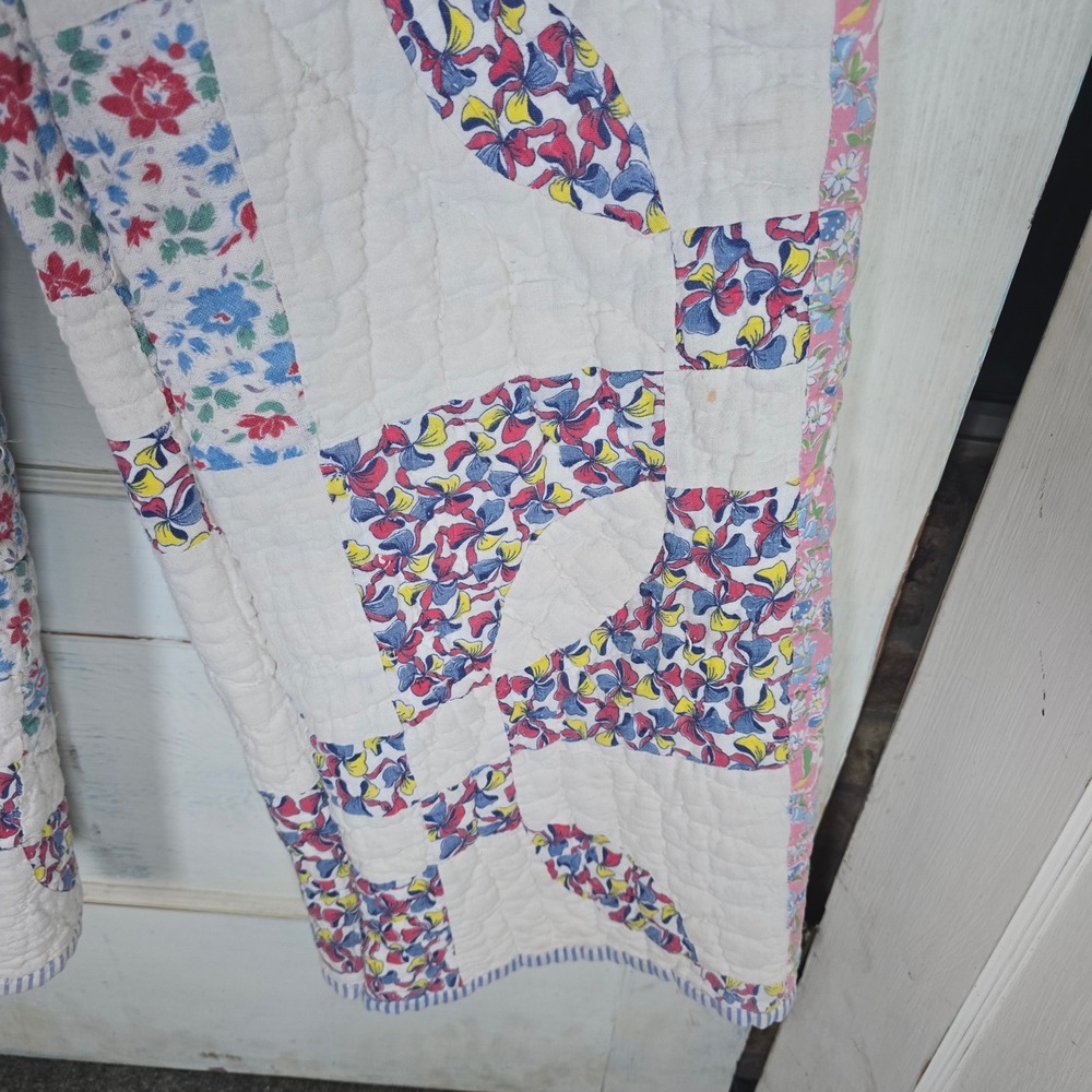 Handmade upcycled vintage quilt pants with embroidered doilie‎ pockets OS - Picture 4 of 9